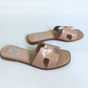 Steven New York Hayden Madden Sandals Nude Size 9 Croc Embossed Flat Slides